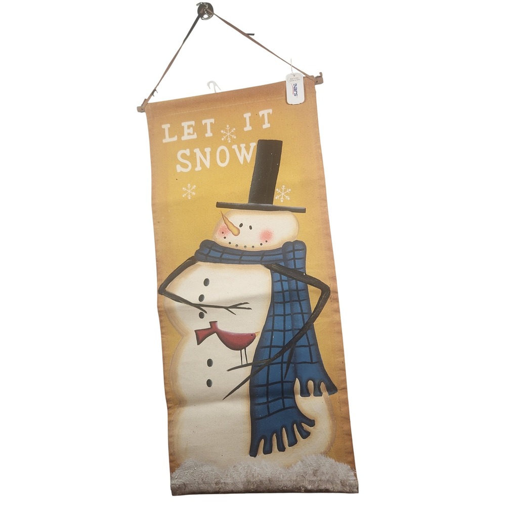 Sears Let It Snow Snowman Canvas Hanging Banner Winter Decor rustic‎ 13x29 NEW